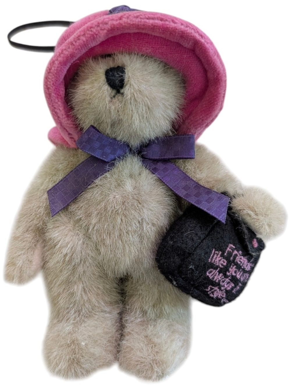 Plush Boyds Bear with Pink Hood & Purple Bow